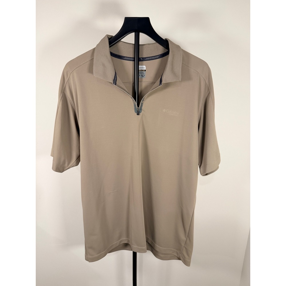 Columbia Titanium Mens XL Quarter Zip Polo Shirt Tan Khaki Short Sleeve 0109 TM